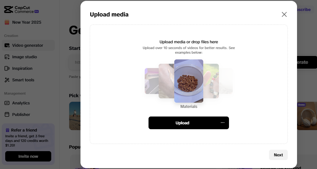 Pippit interface showcasing AI-powered video generation tools to scale your dropshipping business in 2025.
